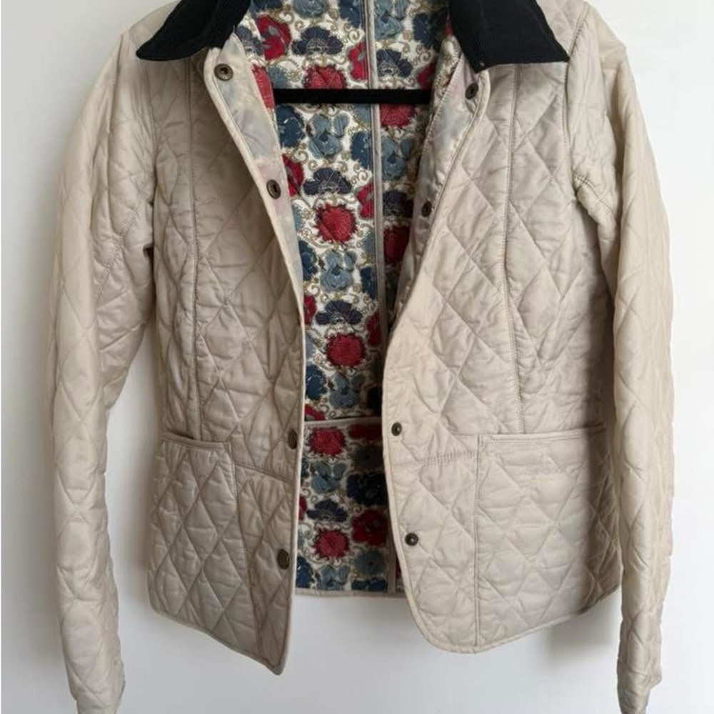 Barbour Beige Quilted Jacket with Floral Lining